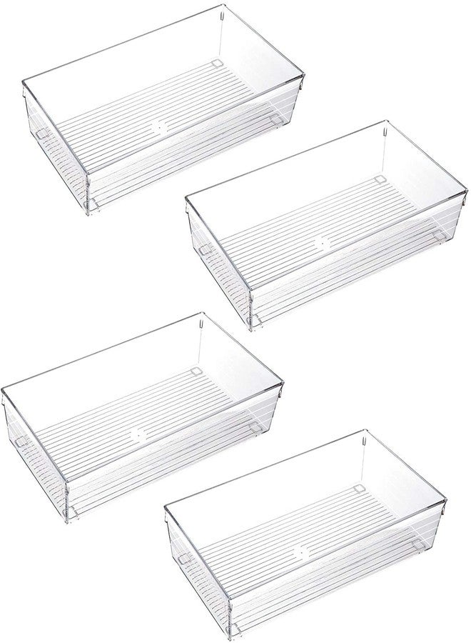 Topinon Desk Drawer Organizer Trays Various Size Bathroom Organizer Storage Tray for Makeup, Jewelries, Utensils, Bedroom Dresser Office and Kitchen-Clear (4pc X-Large Rectangle) - Image 1